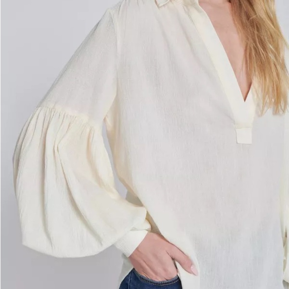 7 For All Mankind Balloon Sleeve Top in Creamy White Size S 100% Cotton - Picture 3 of 12